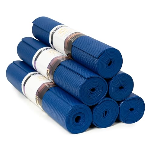 Voyage 5mm Studio Yoga Mats, 6 Pack, 72x24in | Extra Long, Anti-Tear Exercise Mats for Workout, Stretching, Fitness - Non Slip Gym Mats for Home, Schools and Studios - color: Dark Blue