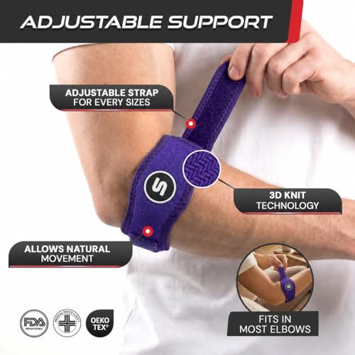 Sleeve Stars Tennis Elbow Brace for Men & Women, Elbow Brace for Tendonitis, Tennis Elbow Strap, Golfers Elbow Brace, Elbow Support Wrap for Tennis Elbow Relief, Fits 9"-23" (Single/Dark Purple) - color: Dark Purple
