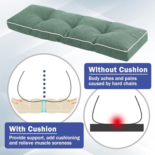 IPYNBAP Bench Cushion, 42 x 16 Inch Patio Furniture Cushions with Durable Ties, Soft Memory Foam Bench Cushions for Indoor/Outdoor Furniture with Non-Slip Bottom, Kitchen&Dining, Green (Pack of 2) - color: Green, size: 42*16+4” (Pack of 2)