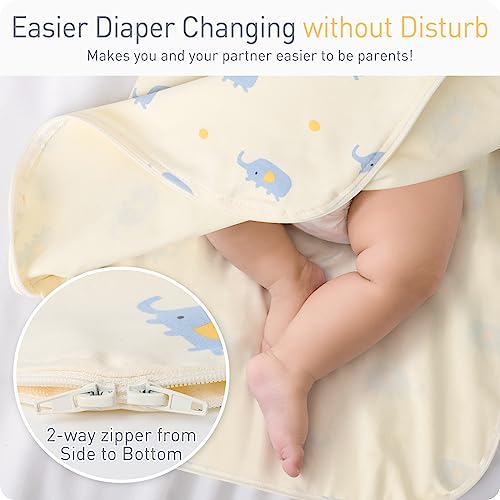 Organic Cotton Transitional Baby Swaddling Sack Soft with Arms Up & Sleeves 0-3 Months, Mitten Cuffs, 2-Way Zipper, Sleeping Sacks for Newborns - Calms Startle Reflex, Boys & Girls Sleep Bag - color: Little Elephant, size: S ( 0-3 Months, 6-14 Lbs )
