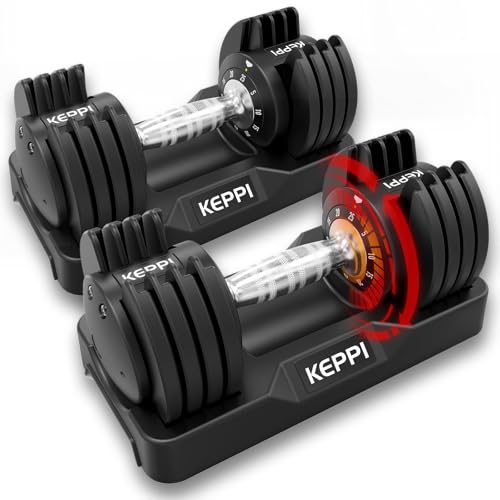Keppi Adjustable Dumbbells Set-25lb/40lb/55lb/60lb, Anti-Slip Metal Fast Adjust Weight Handle, Exercise & Fitness for Full Body Workout - Adjustable Dumbbell Series - style: 25LB-Pair