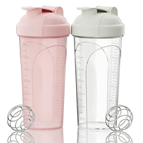 2 Pack 28oz Protein Shaker Bottles, Leakproof BPA Free Gym Mix Cups - color: Pink+White PRO