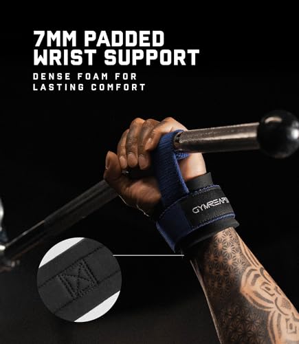 Gymreapers Weight Lifting Straps With Dowel - Wrist Straps for Weightlifting - Workout Deadlift Wrist Weights - Reinforced Stitching & Padded Fit Gym Accessories for Strength & Gym Hand Grip - color: Navy