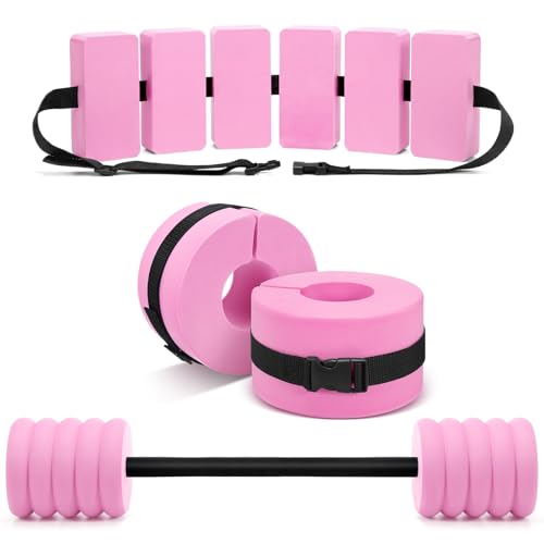 Soulchen Pool Exercise Set Including Long Aquatic Exercise Dumbbells,Pool Ankle Weights,Swim Belt,Water Aerobics Water Aerobics Equipment Set for Full Body Swim Training Kit - color: Pink, size: Middle