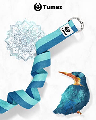 Tumaz Yoga Strap for Stretching with Adjustable D-Ring, 6/8/10 ft | Adjustable D-Ring | Soft Cotton Blend | 15+ Colors | Non-Elastic Yoga Belt for Pilates Stretching & Physical Therapy - color: 03. Blue Match, size: 10 Feet (with Storage Band)