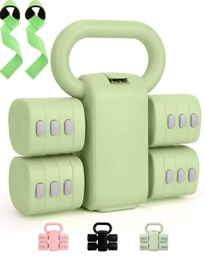 Adjustable 2-in-1 Dumbbell & Kettlebell Set, Free Hand Weight 4.4lb~11lb for Home Gym Training - color: Green