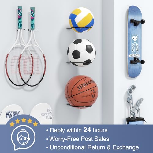 Ball Holder Wall Mount Set –Sports Ball Racks for Basketball, Soccer, Volleyball, Football – Wall Storage & Display for Sports Room - size: 4 pack