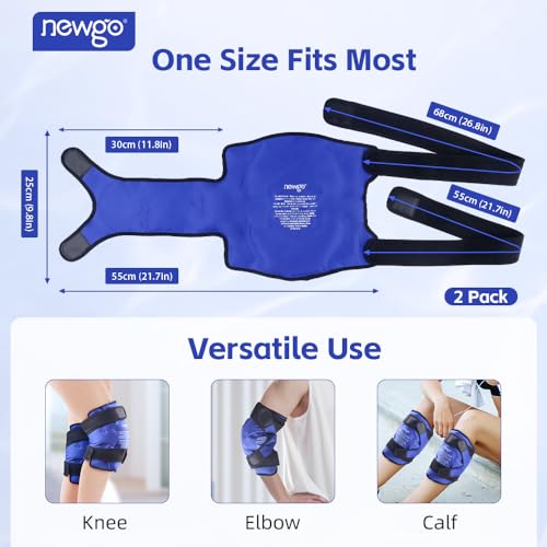 NEWGO Ice Pack for Knees Injuries Reusable, 360° Full Wrap, 2 Pack, Blue | Y-shaped Strap Stays Put, Reusable for Knee Replacement, ACL, Arthritis, Swelling, and Sports Injuries, 21.7" x 9.8" - color: Regular Blue 2-pack