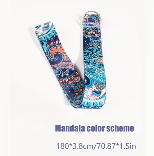 1Pcs Mandala Print Yoga Strap, 6ft Adjustable Stretch Belt with D-Ring, Polyester Fitness Band for Stretching, Pilates, Gym, Back Training and Physical Therapy