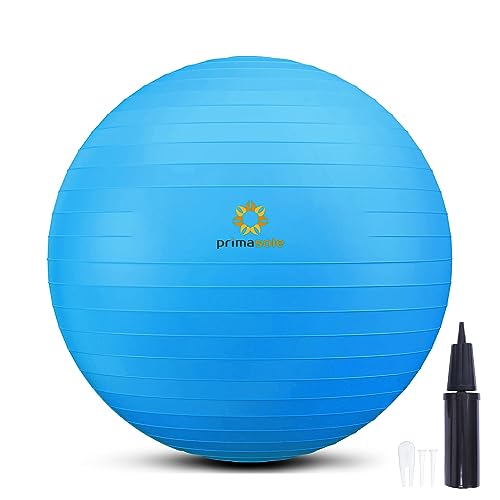 Primasole Exercise Ball for Balance Stability Fitness Workout Yoga Pilates at Home Office & Gym Birthing Ball for Pregnancy, Office Ball Chair - color: Blue, size: 55 cm