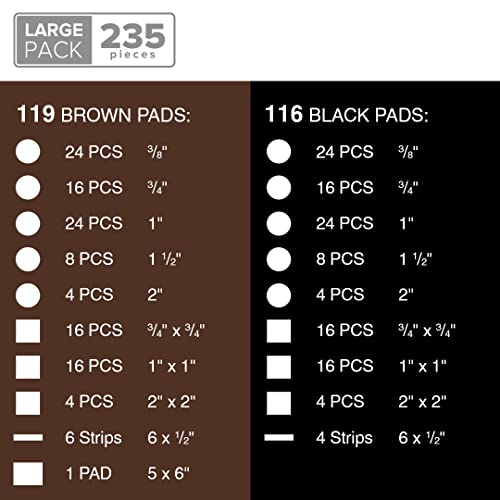 235 pcs Felt Furniture Pads Brown & Black X-Protector! Huge Quantity of Furniture Pads for Hardwood Floors – Your Ideal Wood Floor Protectors for Furniture. Protect Any Type of Hard Floor! - size: 235 PCS Brown & Black, Round & Square