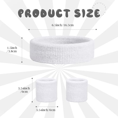 Bememo 36 Pcs Neon Sweatbands Set Soccer Party Favors Cotton Headbands Wristband Sweat Bands Soccer Mom Essentials for Football Fans Sporting Events 80 90s Glow Party - color: White, size: Small
