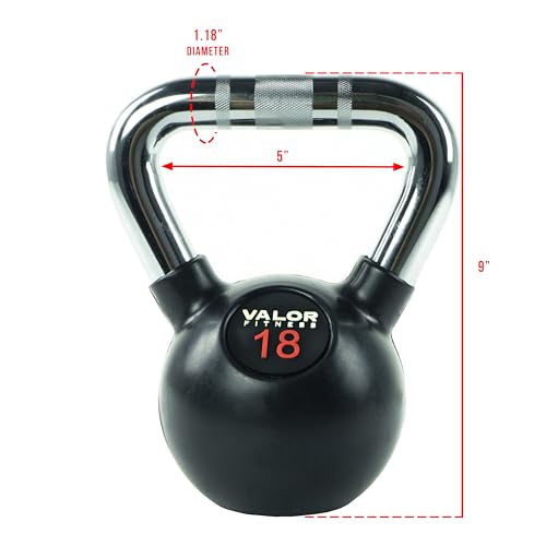 Valor Fitness Kettlebell 18 lb - Chrome Cast Iron Kettlebell Weight for Strength Training, Functional Fitness, Swings, Squats, Core Exercises & Home Gym Equipment