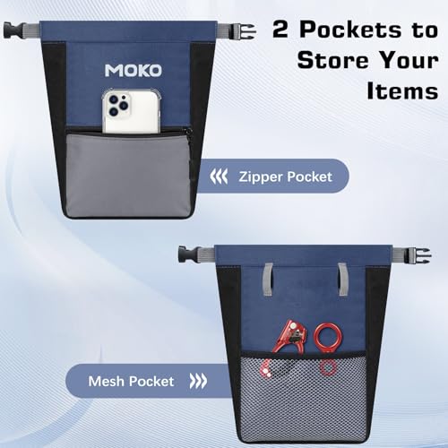 MoKo Chalk Bag for Rock Climbing, Large Capacity Climbing Chalk Bag with Magnetic Snap and Zipper Pocket, Portable Chalk Bucket for Rock Climbing, Weight Lifting, Bouldering, Gymnastics, Fitness - color: Blue