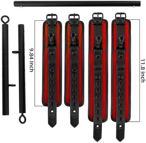 Spreader Bar Heavy Duty Stainless Steel Adjustable Bar with 4 pcs PU Cushioned Straps for Yoga, Pilates, Fitness Training, Home Gym Equipment and more. - color: Red+Black