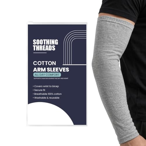 100% Organic Cotton Eczema Arm Sleeves - Anti Scratch, Secure Fit, Washable, Unisex, 1 Pair - size: Medium