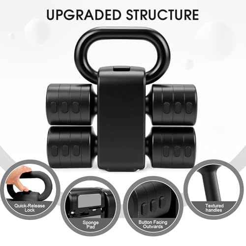 Adjustable 2-in-1 Convertible Kettlebell & Dumbbells Set, 4 in 1 Free Weights Dumbbell Set of 2, Each 2.2 3.3 4.4 5.5lb Quick Change Women Dumbbell Set for Home Exercise Training - color: Black