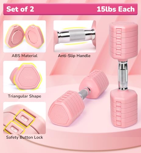 Adjustable Dumbbell Set of 2, 10LB 20LB 30LB Weight Set | Hand Weights for Women Men, Dumbbells for Home Gym Outdoor Exercise & Muscle Toning Weight Loss Rehab Strength Training - color: Pink, style: 30 lb, Pair-Chrome Handle
