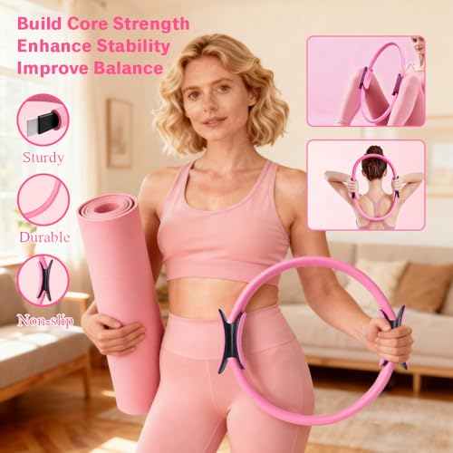 Pilates Equipment Set for Home Workouts –15in1 Home Pilates Kit with Ring and Ball Set, Resistance Bands, Pilates Yoga,Core Sliders & Ankle Weights, Pilates Essentials Kit - color: pink