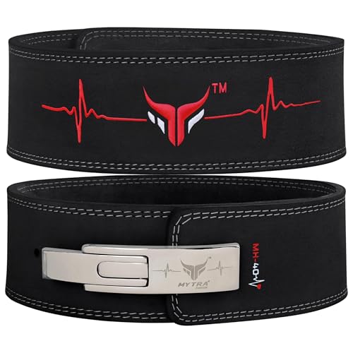 Mytra Fusion Gym Belt with Lever Buckle Weight Lifting Belt for Men and Women 4" wide Genuine Leather Powerlifting Belt for Gym, Training, Weightlifting, Bodybuilding Fitness and Workout - size: S