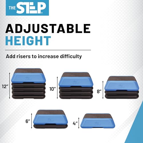The Step Adjustable High Step Aerobic Platform with 4 Risers, Home Gym Workout Equipment, Fitness Exercise Equipment Made in the USA - color: Blue