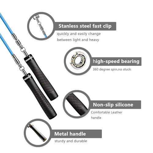 Weighted Jump Rope Set - 1/4LB & 1/2LB Heavy Speed Rope with Quick-Release Handles, 3 PVC Cables (9.8FT), Anti-Slip Grip for Boxing, Cross Training & Home Workout, Includes Carry Case - color: Black
