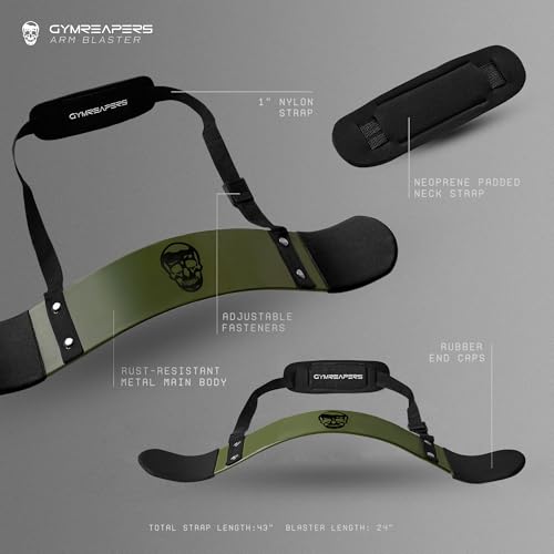 Gymreapers Bicep Arm Blaster - Bicep Curl Isolator w/Contoured, Padded Edges - Adjustable Bicep Bomber for Weightlifting & Bodybuilding - color: Military Green