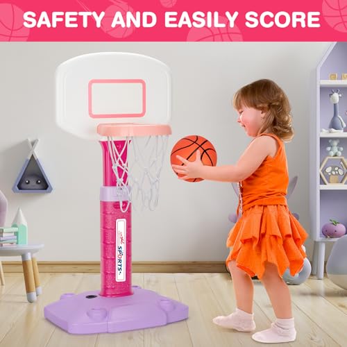 Basketball Hoop Indoor Outdoor Toys for Toddlers 1-3, Kids Basketball Hoop with 3 Balls, Adjustable Mini Basketball Goal, Christmas Birthday Sports Toys Gift for Baby Boys Girls Age 1 and Up | Basketball Hoop for Kids with 5 Adjustable Heights, 3 Soft Bal