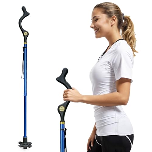 Walking Cane Foldable for Men & Women Seniors for Balance,Self Standing Folding,Height Adjustable Anti-Slip Lightweight Alloy Walking Stick for Travel Mobility Aid - color: Blue
