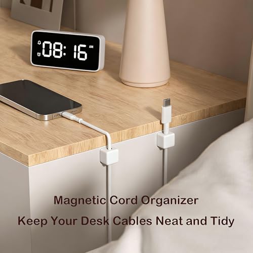 10 Pack Cord Organizer, Magnetic Cable Management, Cord Holder for Desk, Adhesive Cable Clips Wire Keeper for Nightstand, Home, Office, Desktop, Car, Wall (White) - color: White
