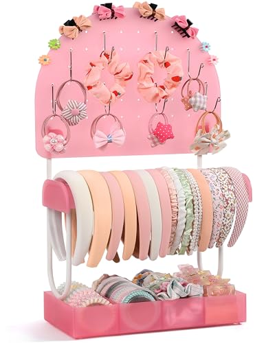 Keebofly Hair Accessories Organizer,Acrylic Headband Holder Organizer,Versatile Hair Tie Holder for Girls,Baby, Women,Headband Organizer Stand for Hair Tie Claw Clip Bow - color: Half_moon Soft Pink Acrylic