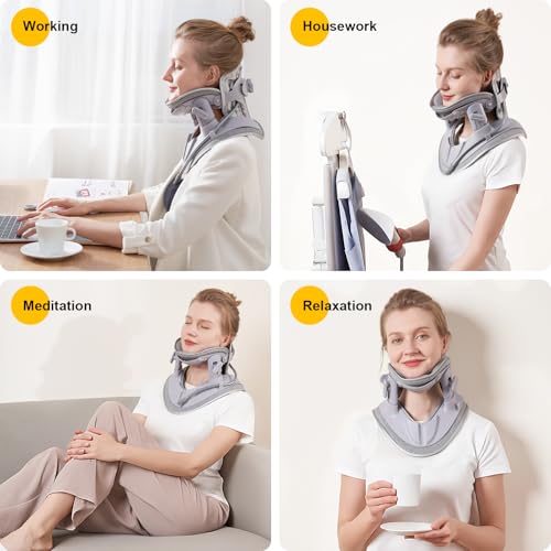 Cervical Neck Traction Device Fast Air Pump Neck Brace, Adjustable Inflatable Neck Stretcher with 3 Power Tractions Pain Relief Neck Decompression Tension Relief - color: Grey Fast Air Pump
