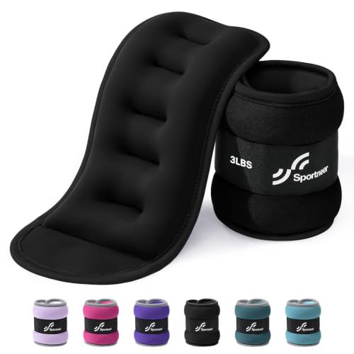 Sportneer Ankle Weights Wrist Weights Pair of 1/2/4/6/10 LBS for Men Women Kids Strength Training Wrist and Ankle Weights Set with Reflective Strips for Dancing Running Walking Fitness Workout Gym - color: Black, size: 3 lbs x 2