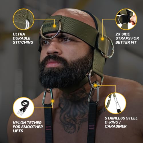 Iron Neck , Versatile Neck Exerciser, Strengthener and Trainer with Adjustable Head and Chin Strap, Portable Head Harness for Weight Lifting, Home and Gym Use - color: Green - Alpha Harness
