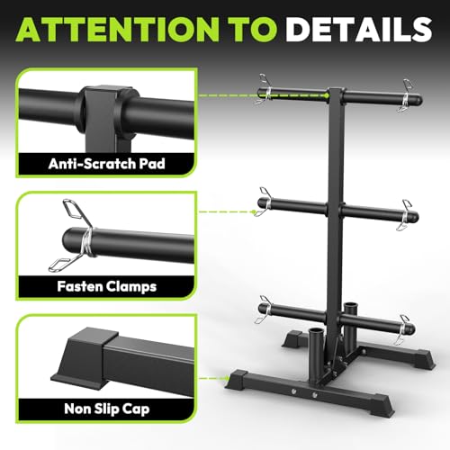 HANDBODE Weight Plate Rack with Barbell Storage, 1100 lbs Capacity | 6-Peg Vertical Holder for 1- or 2-Inch Plates, Heavy-Duty Organizer for Home Gym - style: 3-Tier Weight Plate Rack