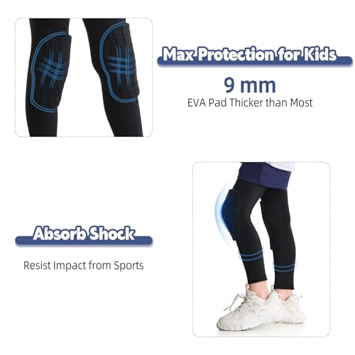 Newbyinn Knee Pad for Kid Youth 1 Pair, Black Padded Knee Leg Compression Sleeve for Basketball Football Volleyball Soccer Sport Boy Girl - size: Small