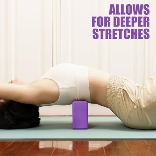 Septo 2 Pcs Yoga Blocks, 9x6x3 Inch Foam Blocks for Pilates | High density EVA foam Yoga Props lightweight non-slip surface for meditation stretching balance training - color: Purple