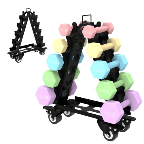 Dumbbell Rack 5 Tier with Wheels(Dumbbells not included),A-Frame Metal Dumbbell Holder with Handle,Multilevel Weight Storage for Dumbbells,Tree Shape Compact Weight Rack/Holder,Perfect for Home Gym