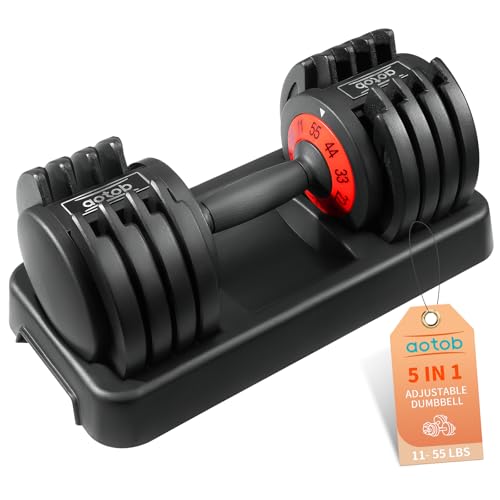 AOTOB Adjustable Dumbbell Set 25/55 Lbs (Pair), Fast Weight Adjustment with Anti-Slip Turning Handle, Space-Saving for Home Gym, Strength Training Equipment for Men & Women - color: 55lbs Black-Single