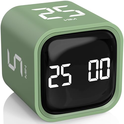 Rotating Pomodoro Timer 5, 25, 10 50 Minutes Preset, Desk Productivity Flip Timer, ADHD Tool Cube Countdown Stopwatch, Vibration/High/Low Volume/Custom Modes, for Work, Study, Back to School, Green - color: Green
