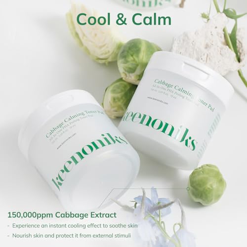keenoniks Cooling & Pore Care Toner Pads – Redness Relief + Gentle Peeling with Cabbage Extract & PHA – Korean Skincare - 70 Pads (5.07 oz) - color: Green
