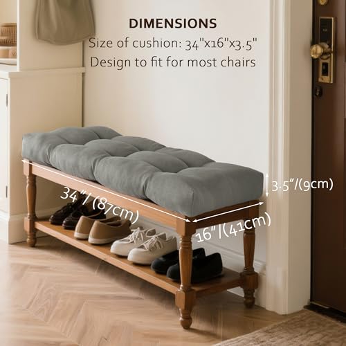 ELFJOY Non Slip Tufted Bench Cushion for Indoor Furniture 34"x16" Grey | 3.5" Thick, Soft and Breathable Fabric, Skin-Friendly, for Dining Entryway Window Storage Bench, Comfort for Long Sitting - color: Grey