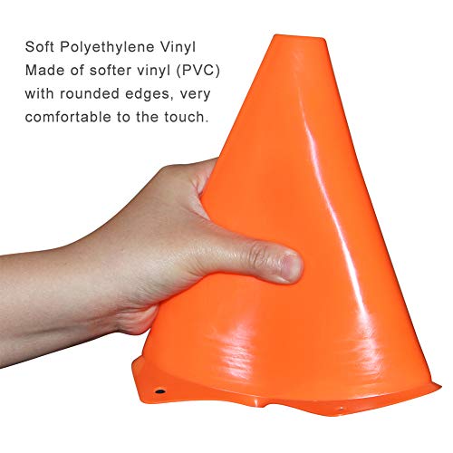 9 Inch Plastic Training Traffic Cones, Sport Cones, Agility Field Marker Cones for Soccer Basketball Football Drills Training, Outdoor Activity or Events - (Set of 10, 12, 15 or 24, 4 Colors) - color: 12 Pack Orange