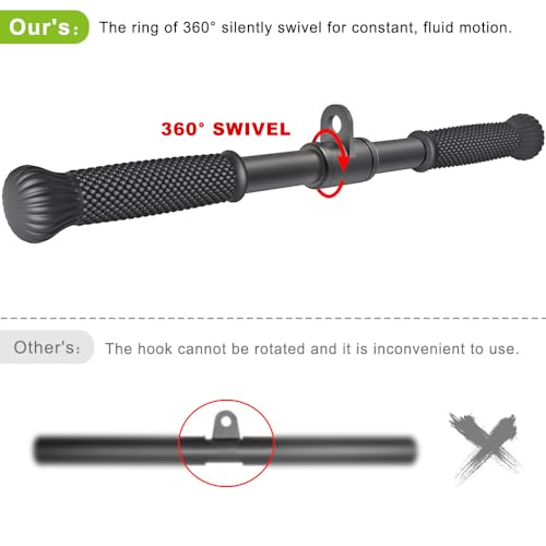 SELEWARE Rotating Straight Bar, Tricep Rope, Double D Row Handle, Rotating V Handle, Cable Machine Attachment with Non-Slip Soft Rubber Grip, Universal Attachment for Cable Machines - color: 18" Black Rotating Straight Bar W/ Convex Rubber Handle