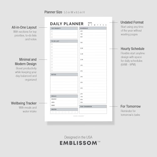 Daily Planner Notepad, 5.5 x 8.5" Tear-Off Pad – 70 Undated Sheets Focus-Enhancing Desktop Organizer with Hourly Schedule, To-Do List for Work, School (White, Checkbox, 2 Pack) - size: Checkbox, 2 Pack