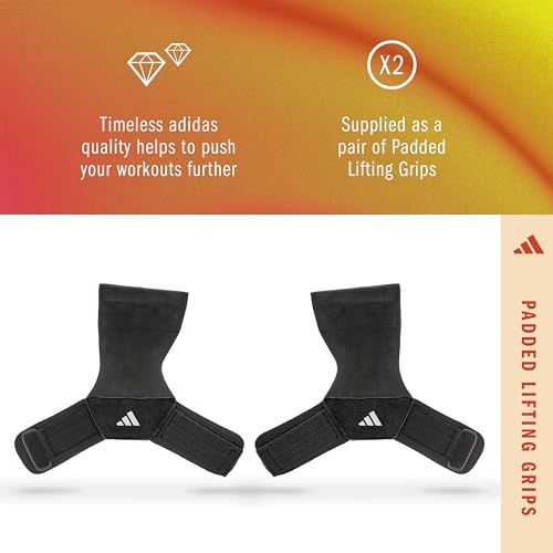 adidas Padded Lifting Grips, Wrist Wraps for Weightlifting with Rubberized Palm & Secure Wrist Fastening - size: Large/XLarge