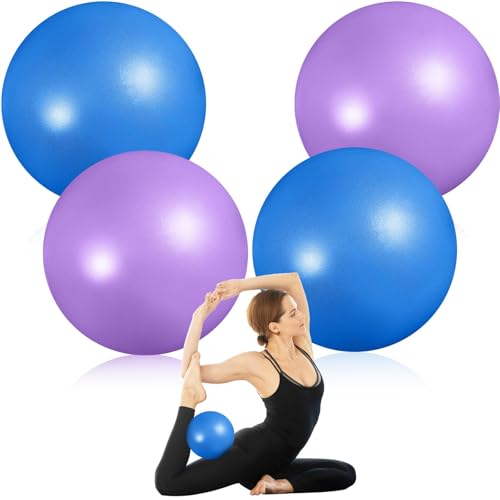 4 Pcs Small Exercise Pilates Ball Bulk 9 Inch Mini Yoga Balls Anti Burst and Slip for Stability, Fitness, Physical Therapy, Stretching & Core Workout at Home Gym Office Class - color: Blue,Purple