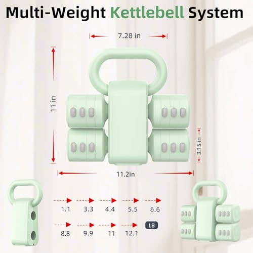 2-in-1 Adjustable Dumbbell Set, 4-Level Weights for Women | Convertible Dumbbell & Kettlebell, Adjustable 2.2-5.5lb Each, Quick-Change Button, Compact for Home Gym, Office & Outdoor - color: Green