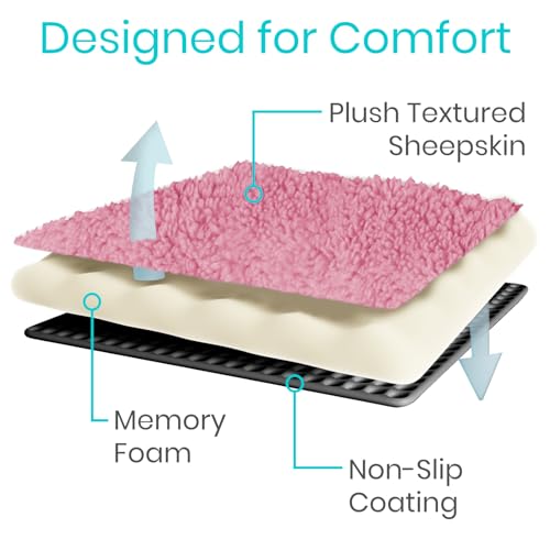 Vive Mobility Knee Scooter Pad Cover - Soft Plush Adult Sheepskin Memory Foam Cushion, Walker Accessory for Knee Roller, Padded Accessories Leg Cart Improves Comfort with Injury, Universal Fit (Pink) - color: Pink