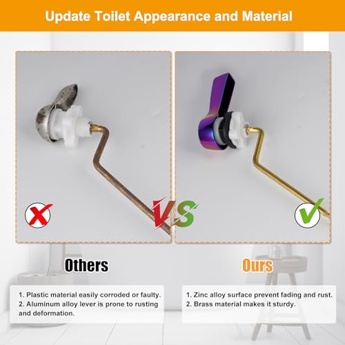 Hibbent Universal Metal Side Mount Toilet Handle Replacement Kit, Brass Toilet Flush Tank Lever with Stainless Steel Flapper Chains for Most Toilets, Rainbow - color: Rainbow, style: Side Mount